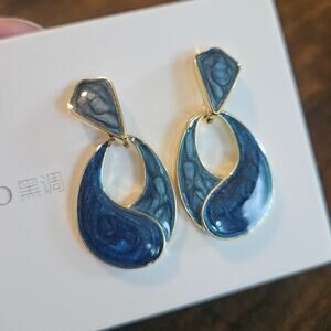 Hei Diao Blue Ocean Wave Dangle Earrings ~ Versatile Artistic Eclectic Elegant